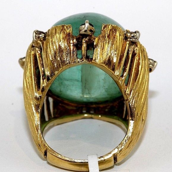 Oval Emerald Diamond Cocktail Ring 18k YG 50.25Ct - Picture 7 of 7